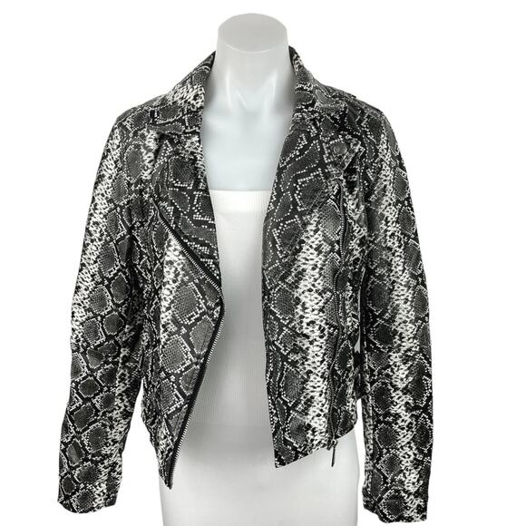 Vigoss Black Faux Leather Snakeskin Asymmetrical Zipper Long Sleeve Jacket Sz XS - Picture 1 of 4